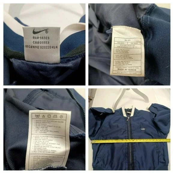 Vintage Nike Nylon Jacket Youth Large 12-14 Blue & White -Zip Up -Logo -90s